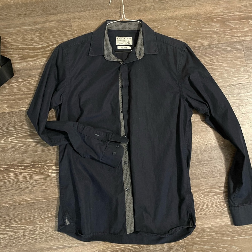 Navy button down